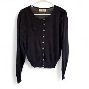 Pringle of Scotland 100% Linen Navy Sweater Cardigan M Open Knit Preppy Vintage